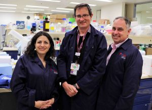 Dr Gross (L) and Mr Elia (R) visit the Baker Heart & Diabetes Institute laboratories with Professor David Kaye.
